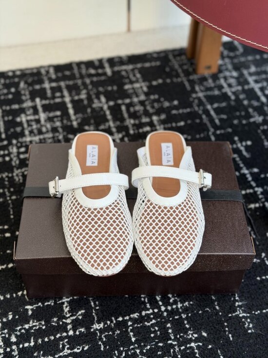 Alaia Shoes - Alaïa White Mesh Mary Jane Muller Slippers